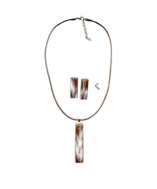 J6925 - 100% Cowhide Necklace & Earrings Set