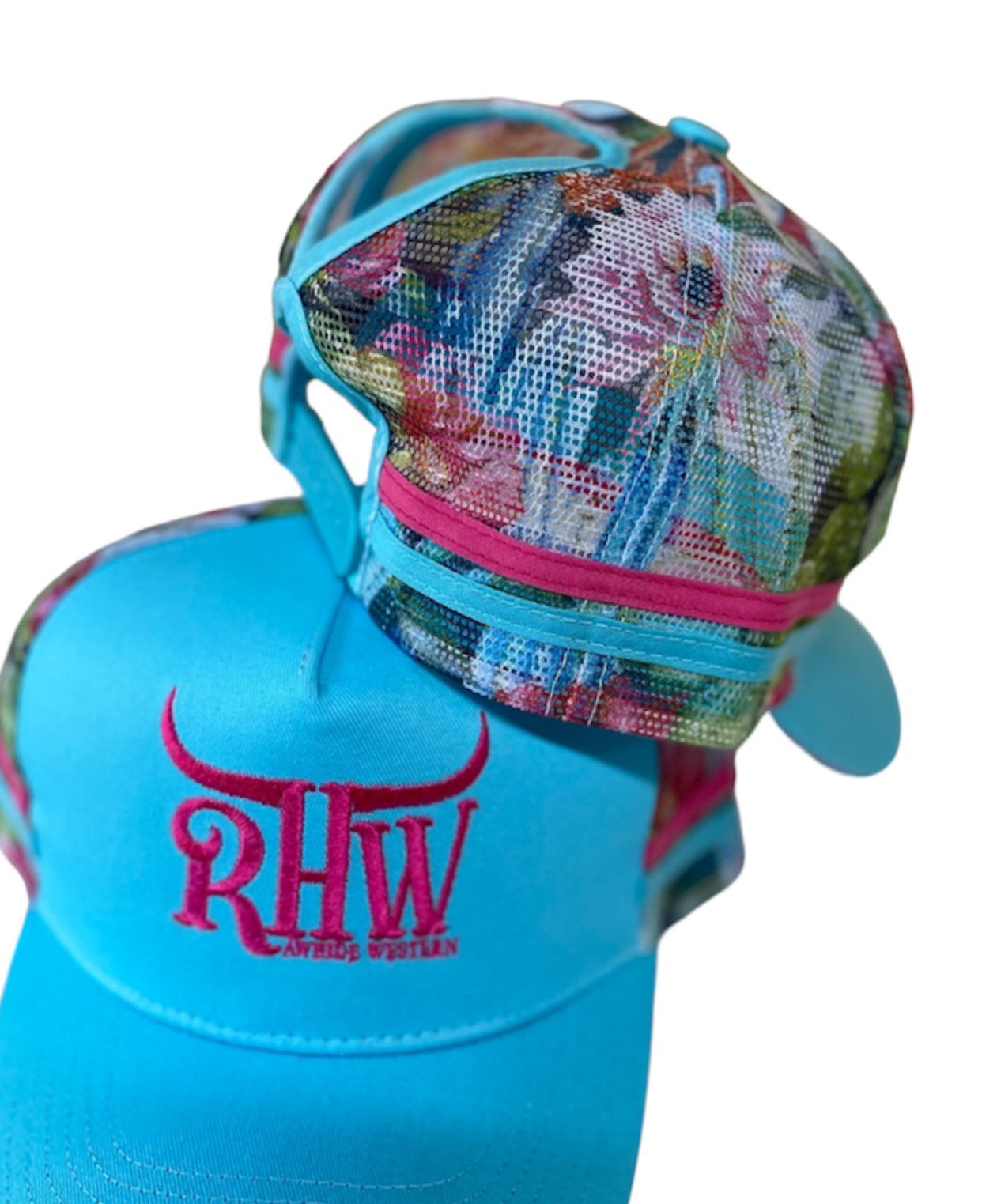 P4179 - RHW Cactus Turq & Pink P/Tail Trucker Cap