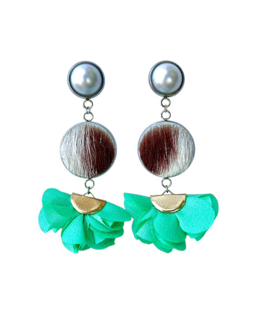 J6669 - Flower 100% Hair on Hide Earrings