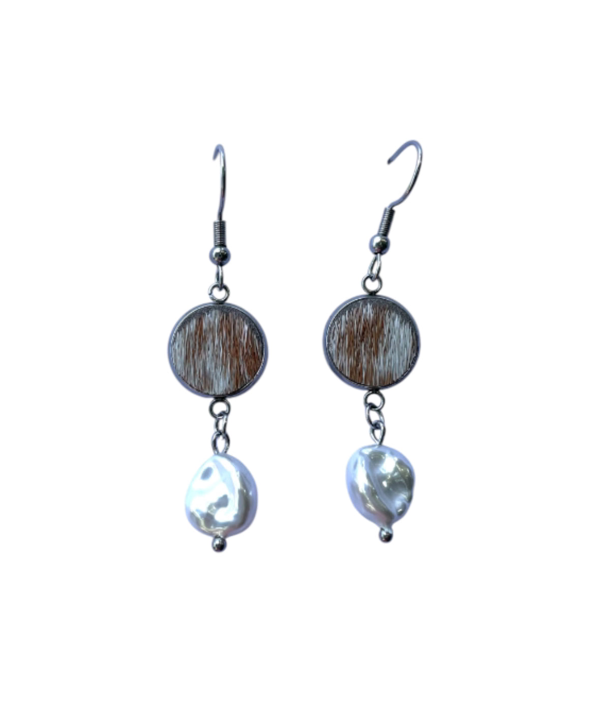 J6672A - 100% Hair on Hide Earrings with Pearl Drop