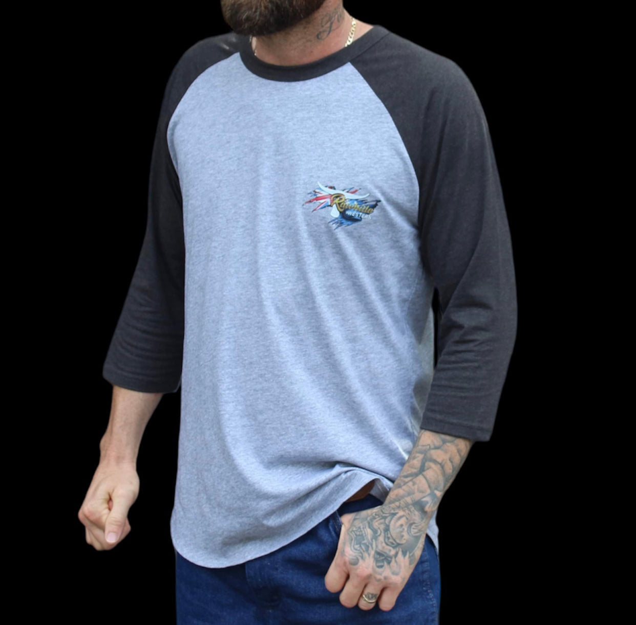 P4122 - Rawhide Grey & Asphalt Raglan Tee - Unisex