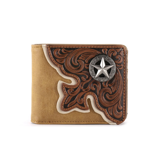 MW603 - Embossed Vintage Floral Lone-Star Men's Bifold PU Leather Wallet