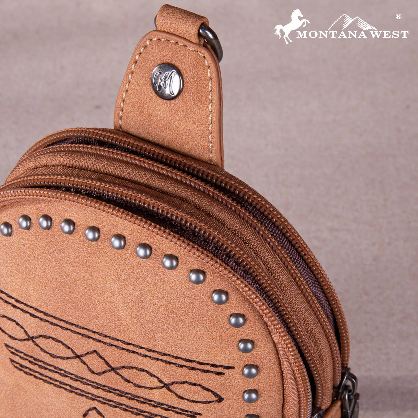 MW1124210BR - Montana West Embroidered Boot Stitch Sling Bag Brown