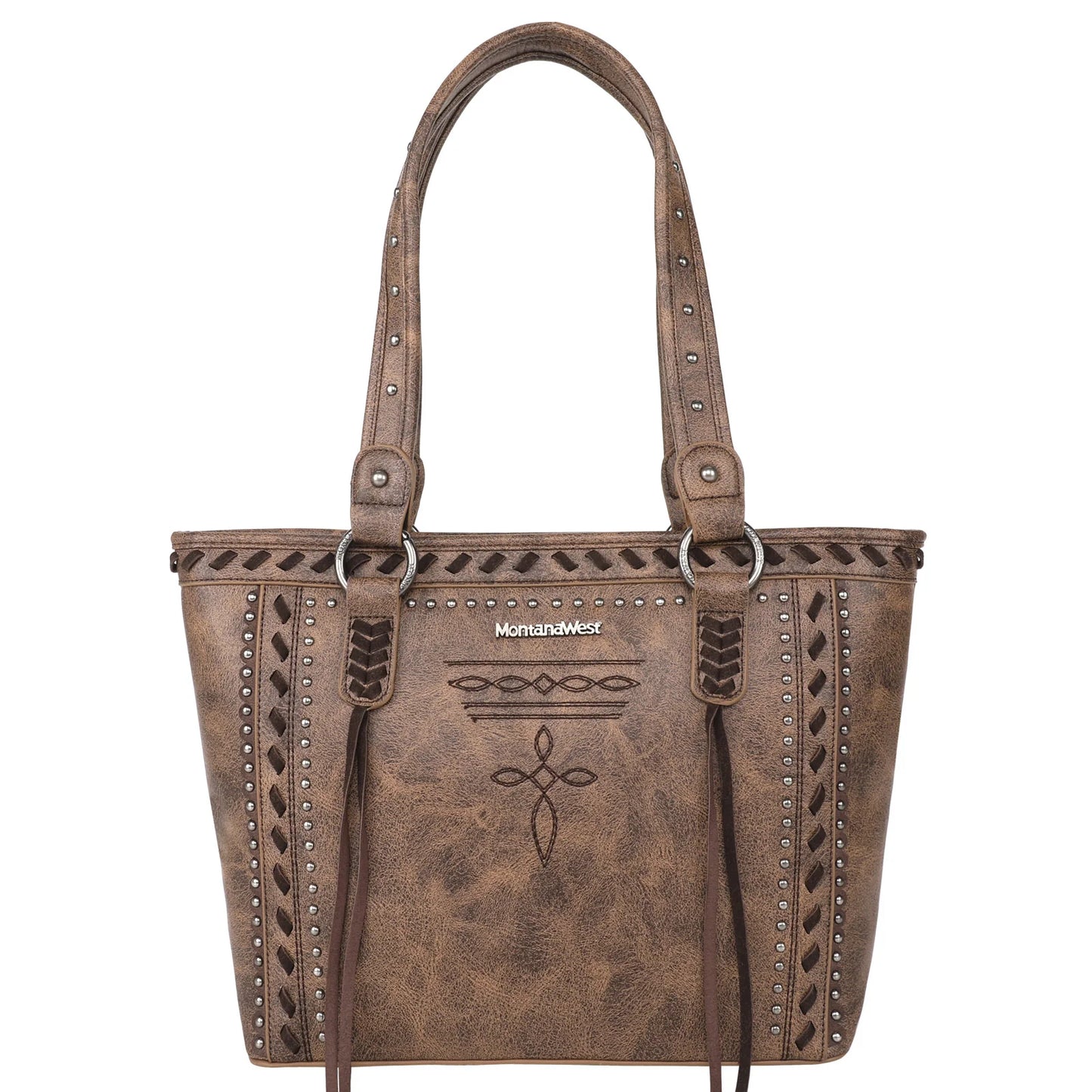 MW1124G8317BR - Montana West Whipstitch Collection Concealed Carry Tote Brown