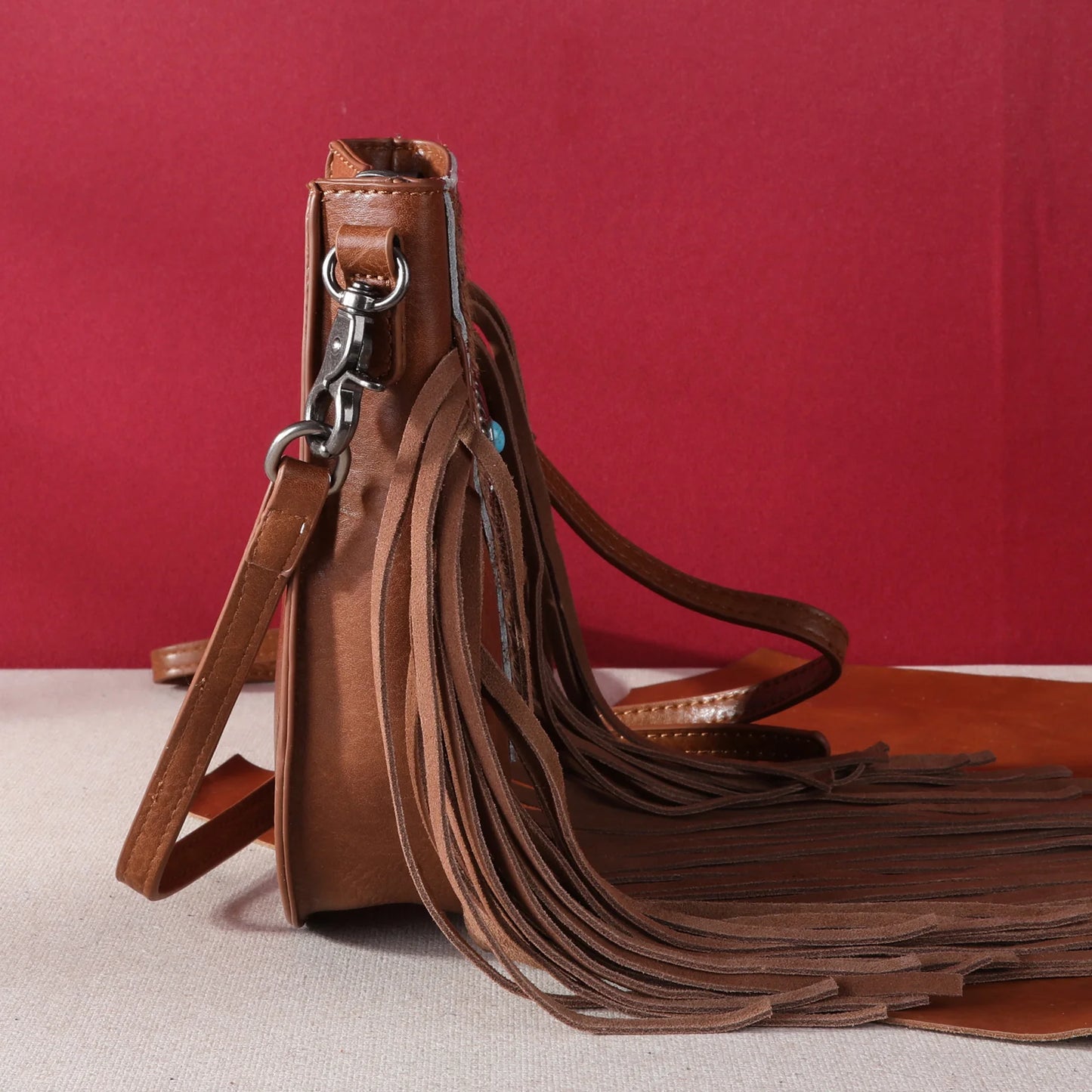 MW12438369BK - Montana West Hair-On Cowhide Fringe Crossbody Black