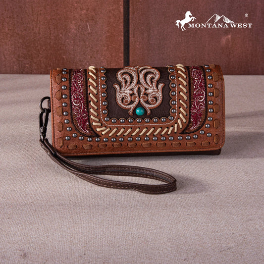 MW1256W002BR - Montana West Embroidered Collection Wallet BROWN
