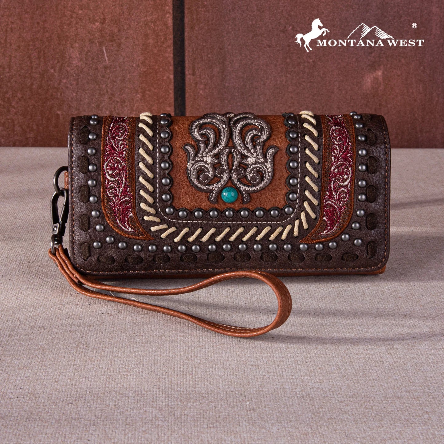 MW1256W002CF - Montana West Embroidered Collection Wallet COFFEE