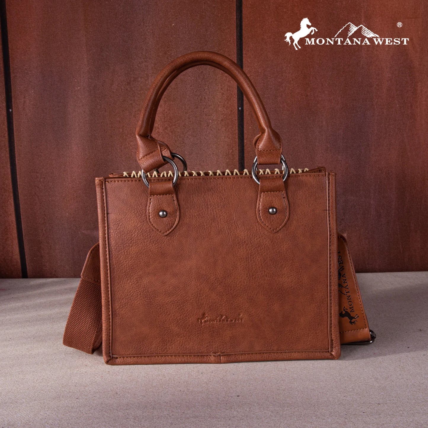 MW12598120BR - Montana West Feather Collection Tote/Crossbody Brown