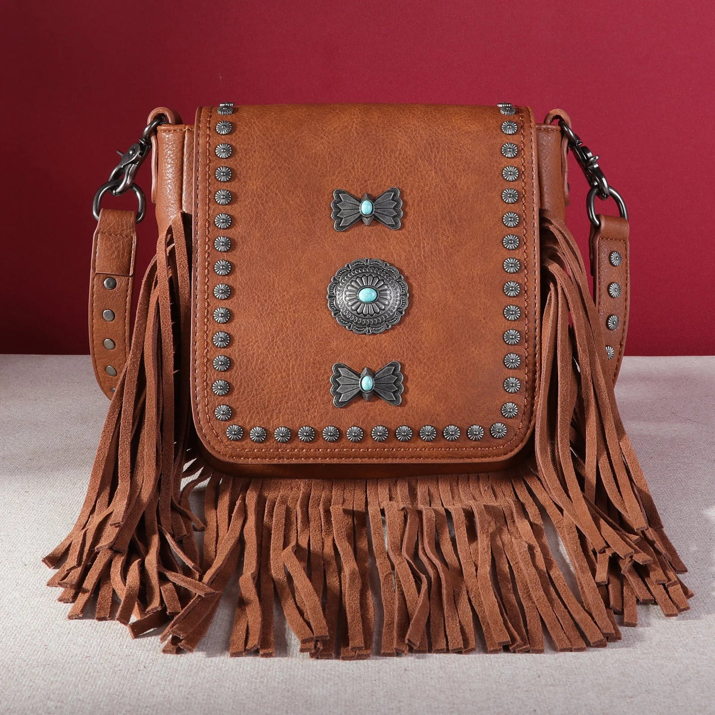 MW12708360BR - Montana West Fringe Mariposa Concho Collection Crossbody