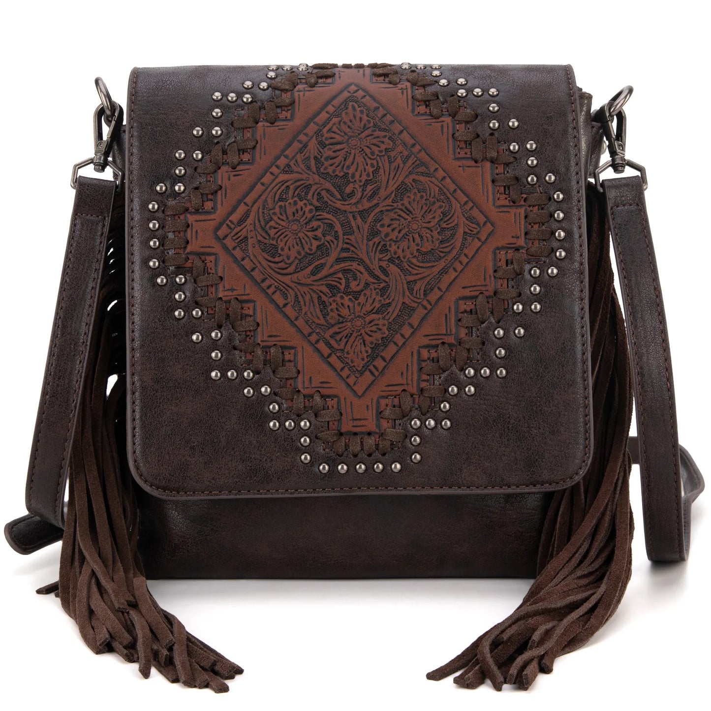 MW1299G9360CF - Montana West Tooled Fringe Collection Concealed Carry Crossbody Coffee