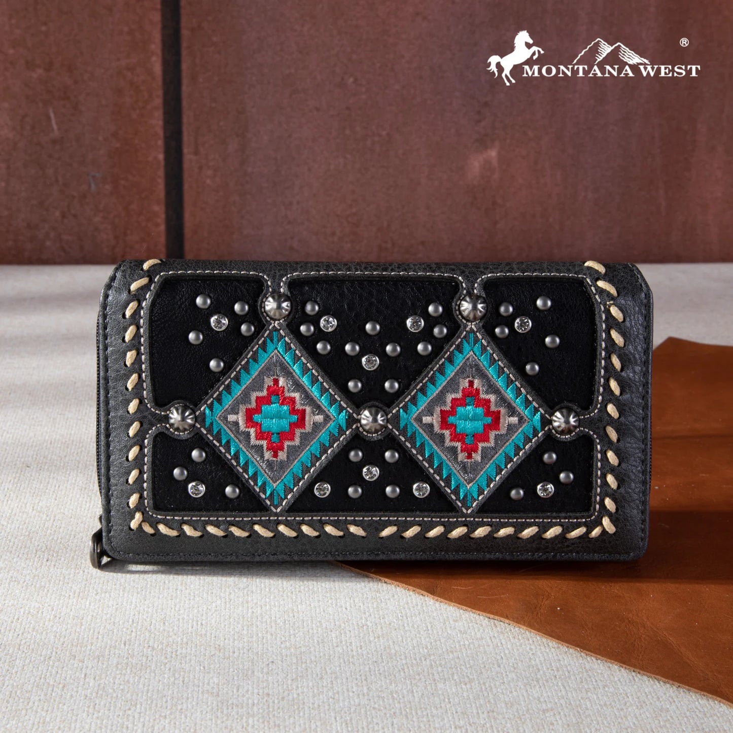 MW1254W010BK - Montana West Buckle Aztec Collection Wallet BLACK