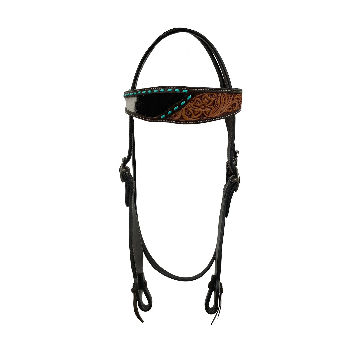 N322 - Floral Tool and Hide - Argentina Cow Leather Browband Headstall