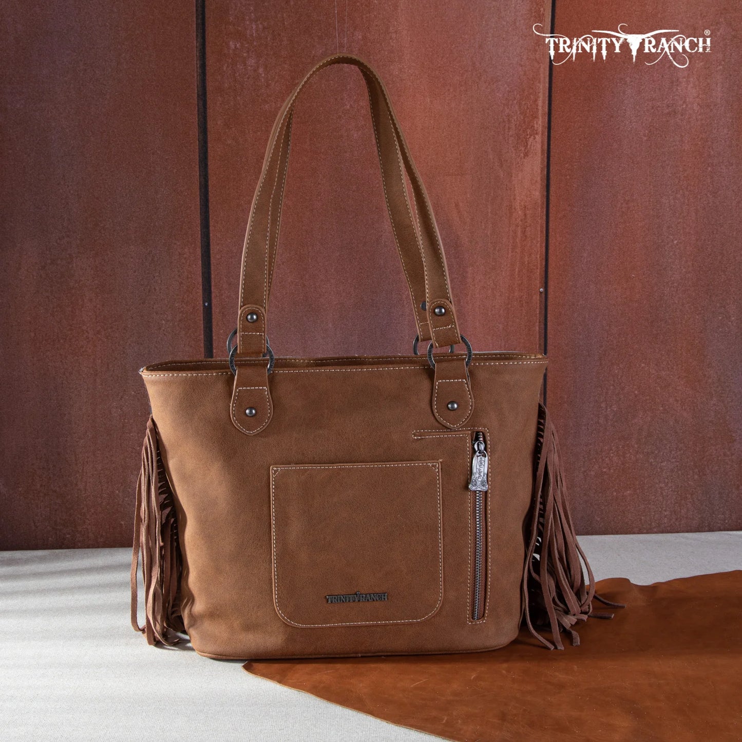 TR146G8317BR - Trinity Ranch Hair On Cowhide Concealed Carry Tote Brown