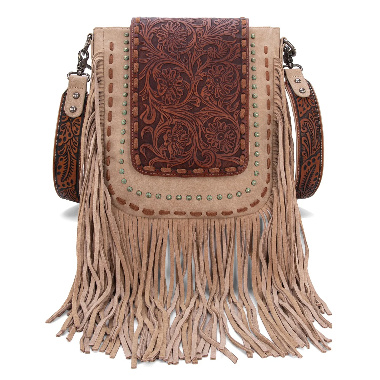 TR181G9360TN - Trinity Ranch Floral Tooled Concealed Carry Crossbody Bag