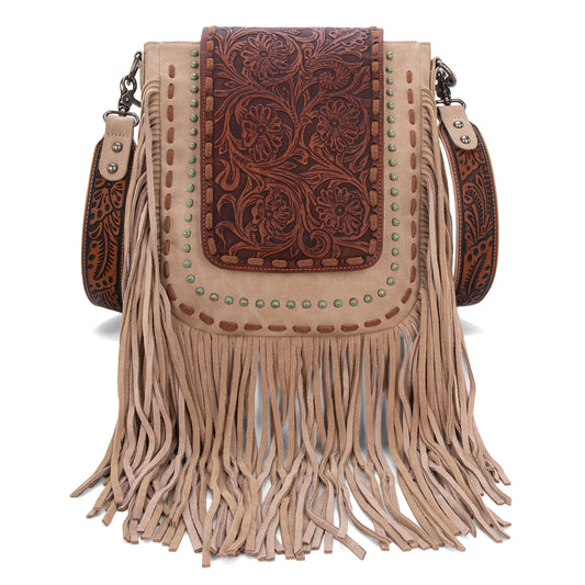 TR181G9360TN - Trinity Ranch Floral Tooled Concealed Carry Crossbody Bag