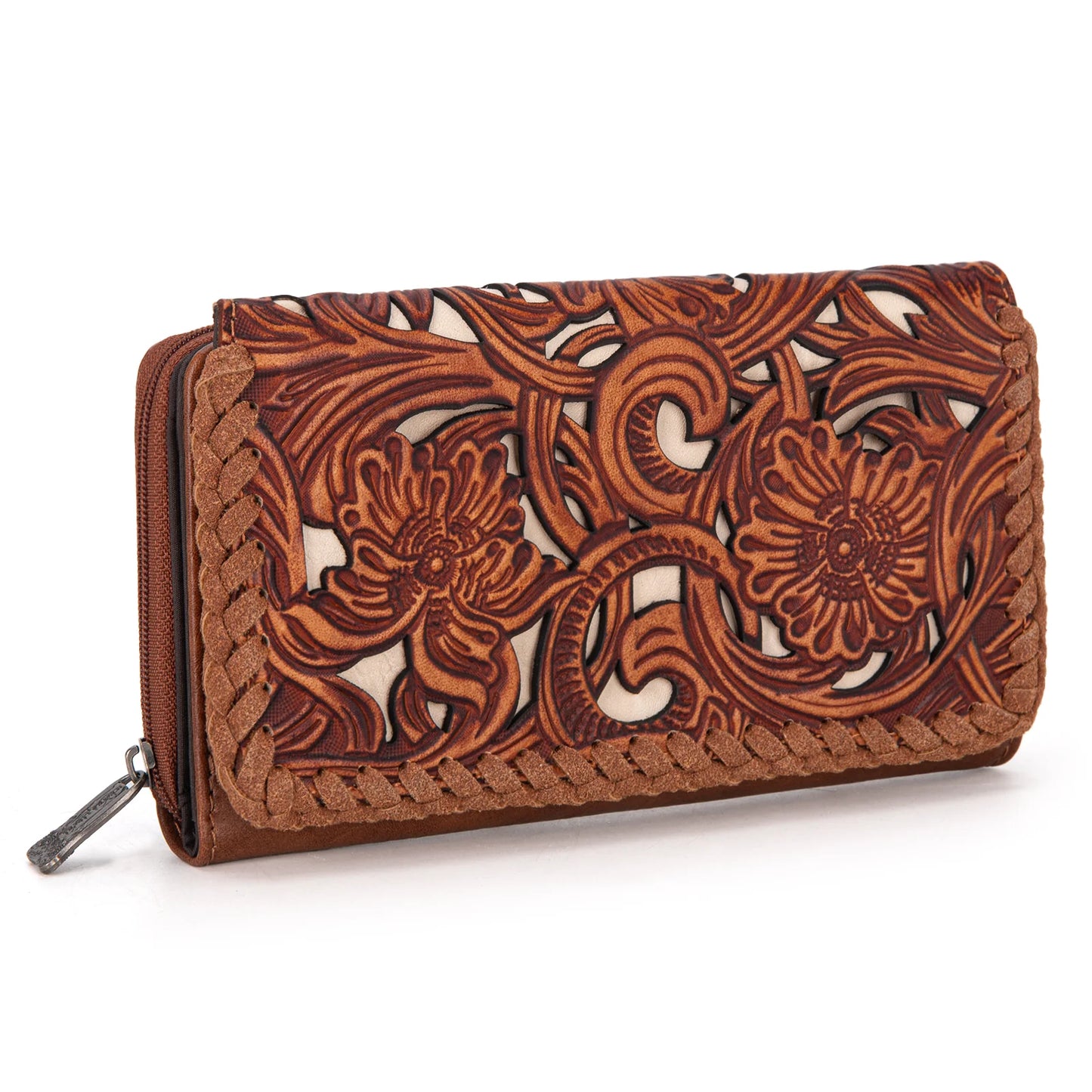 TR186W010BR - Trinity Ranch Floral Tooled Collection Wallet Brown