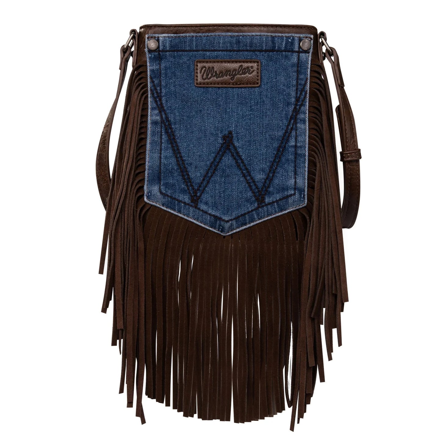 WG448360CF - Wrangler Leather Fringe Jean Denim Pocket Crossbody