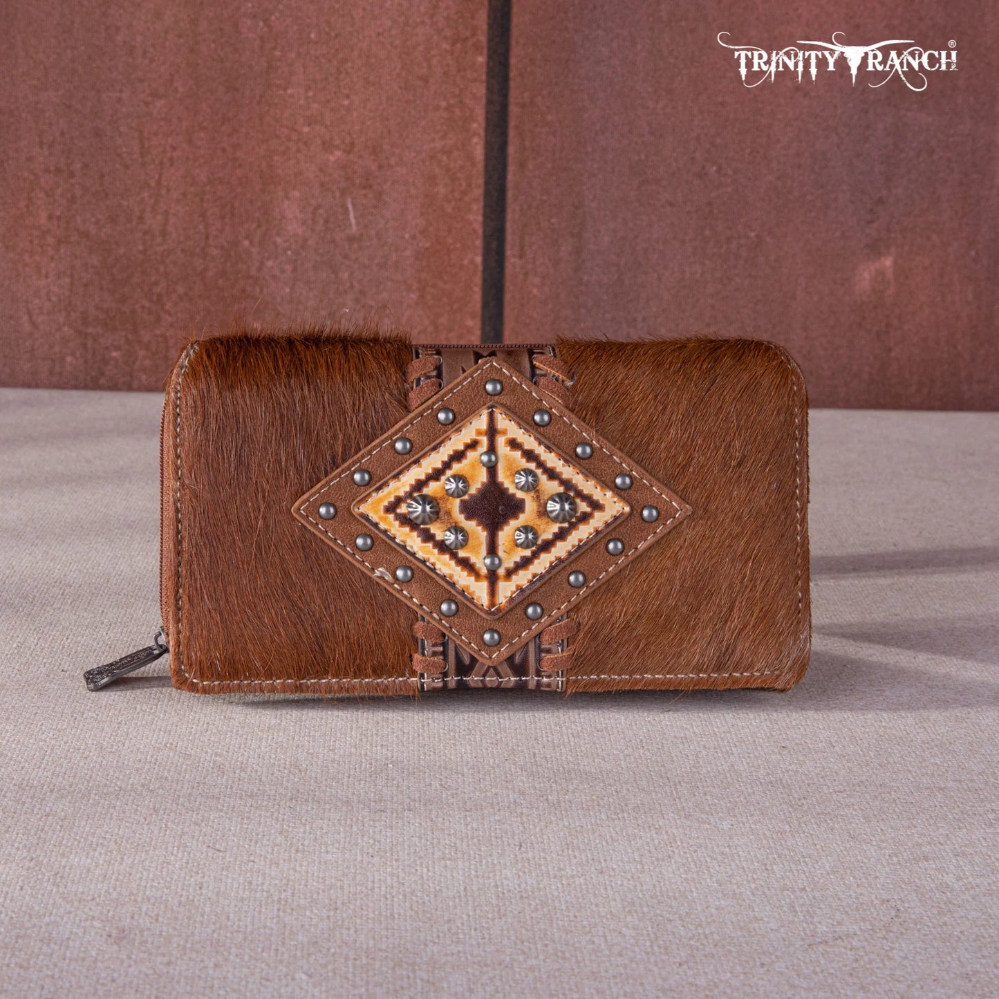 TR146W010BR - Trinity Ranch Genuine Hair-On Cowhide Wallet Brown