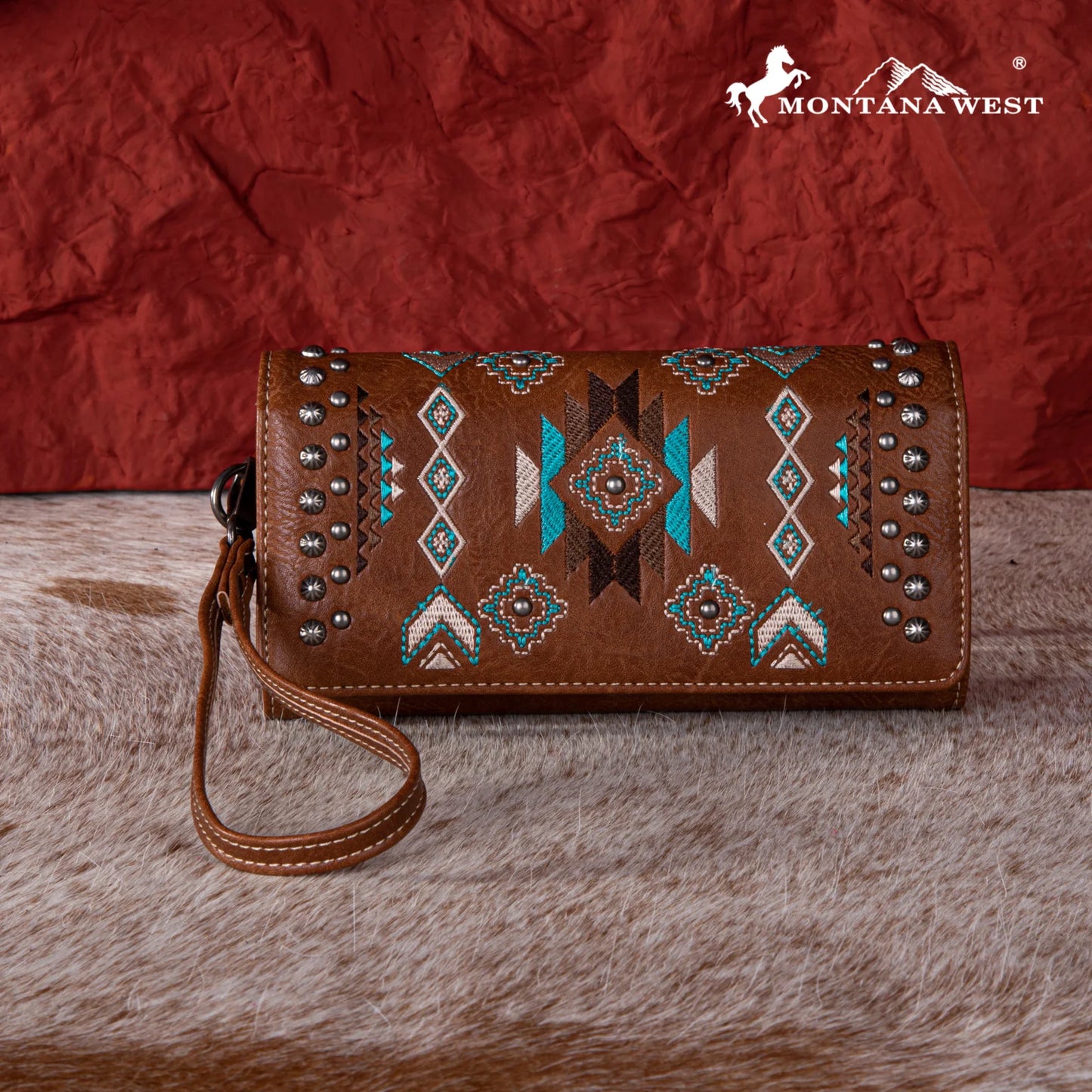 MW1245W002- Montana West Embroidered Collection Wallet Brown