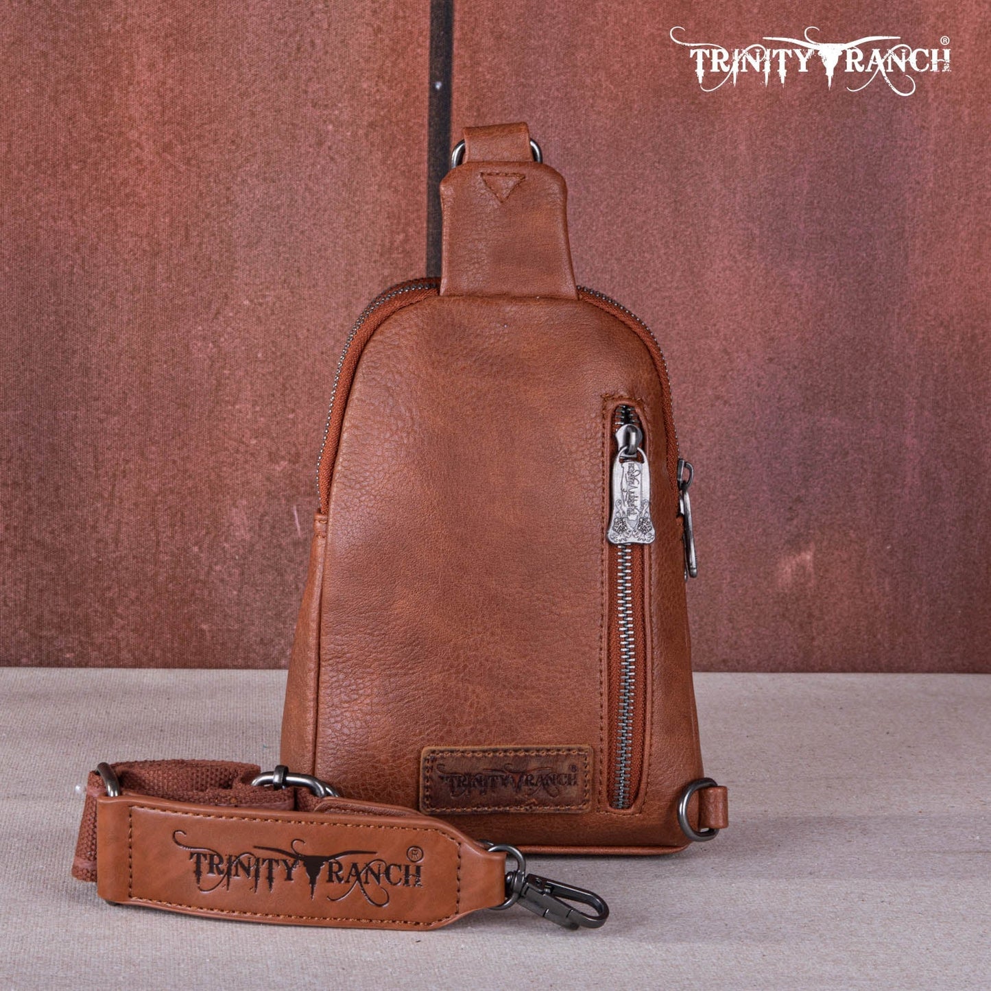 TR159210BR - Trinity Ranch Genuine Hair-On Cowhide Collection Sling Bag Brown