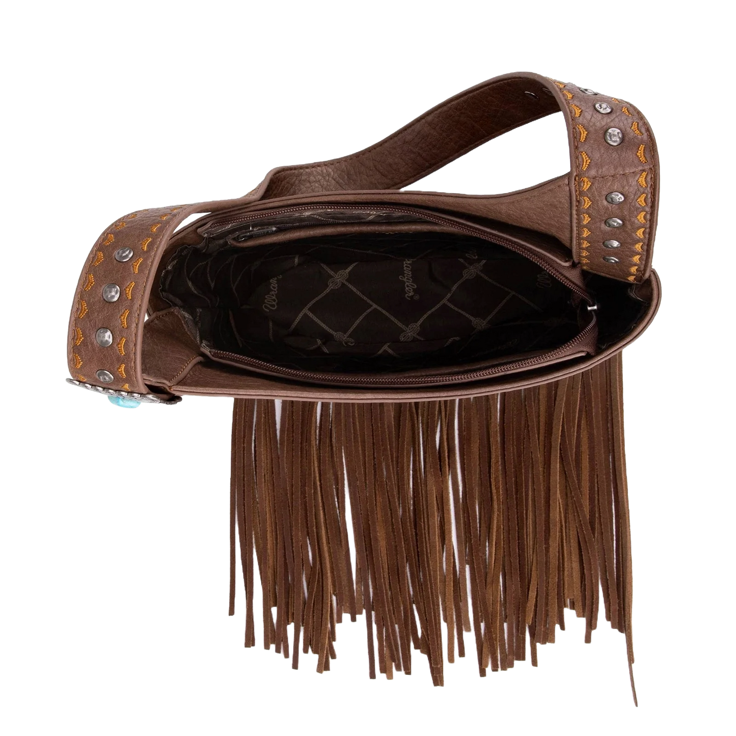 WG61918CF - Wrangler Turquoise Stone Concho Fringe Hobo - Coffee