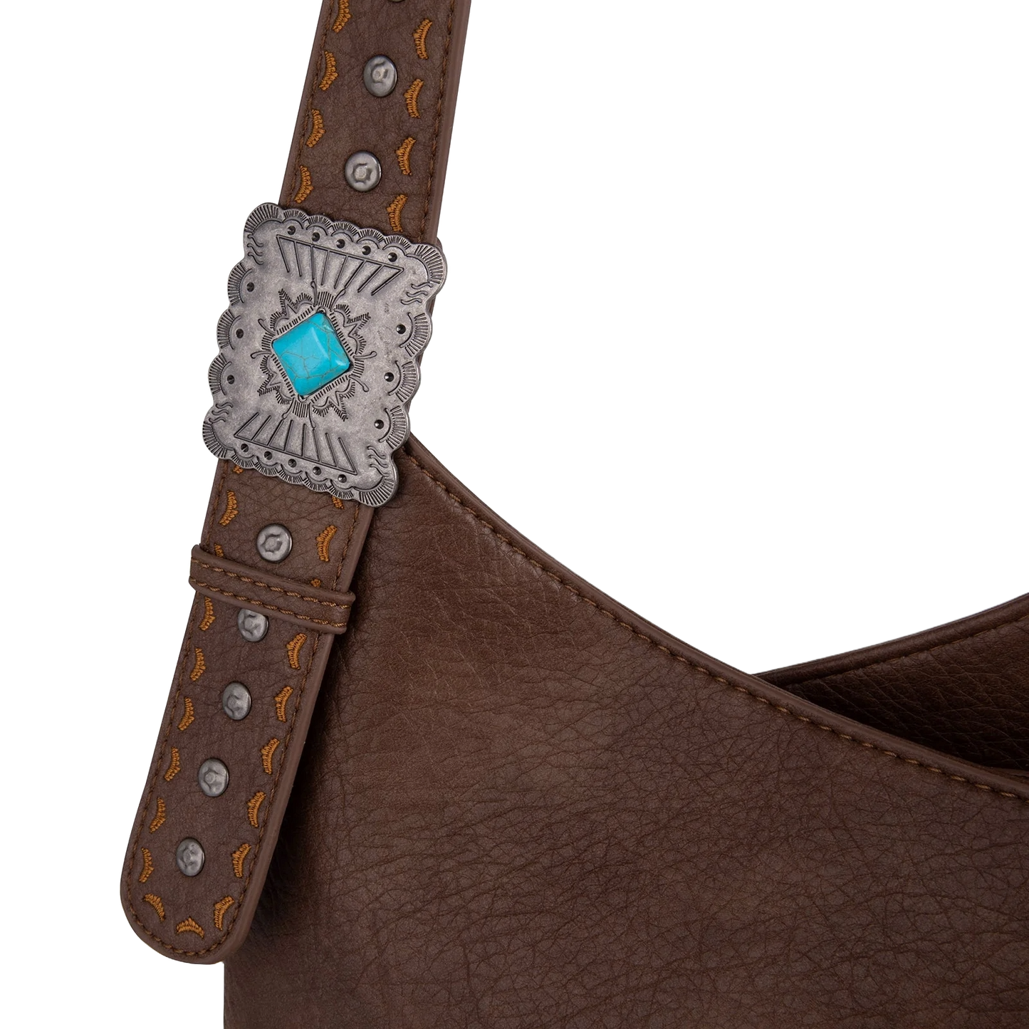 WG61918CF - Wrangler Turquoise Stone Concho Fringe Hobo - Coffee