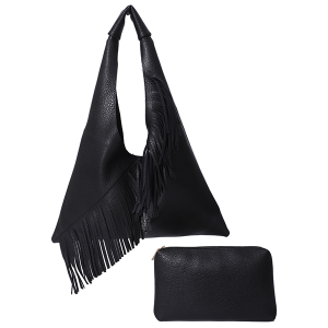 A8049 - 2 in 1 Black Hobo Fringe Bag