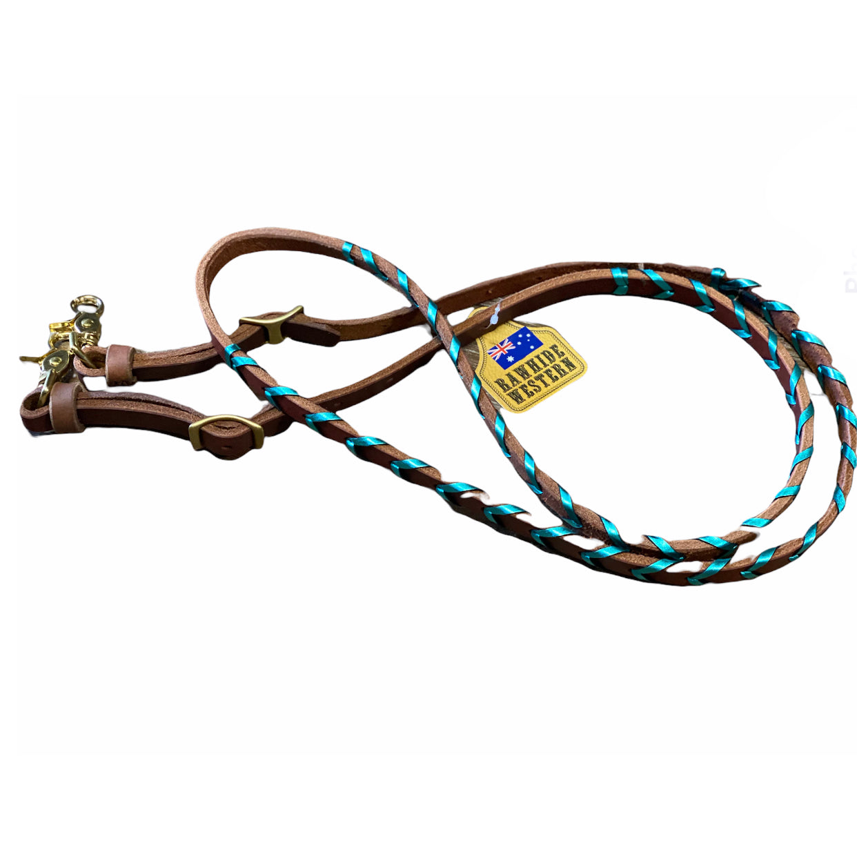 T5020  - Metallic Turquoise Aust Made Laced Barrel Reins