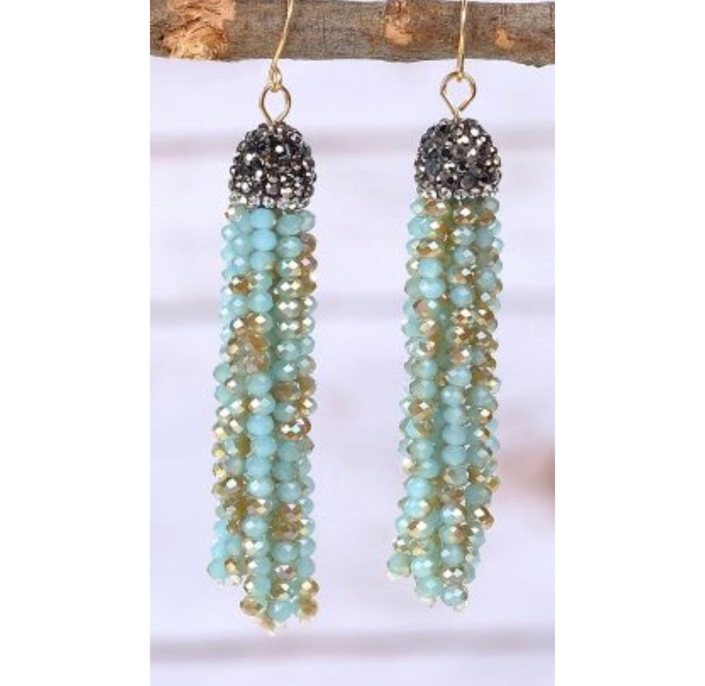 Green beaded clearance tassel earrings