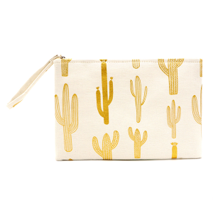 A8058 - canvas cosmetic case metallic cactus white